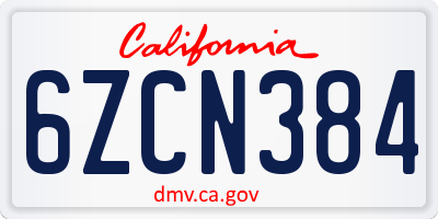 CA license plate 6ZCN384
