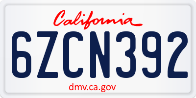 CA license plate 6ZCN392