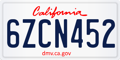 CA license plate 6ZCN452