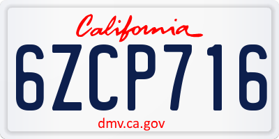 CA license plate 6ZCP716