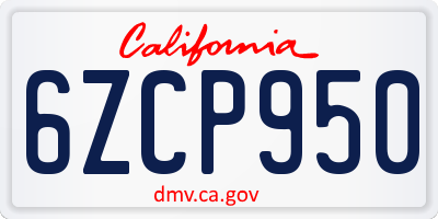 CA license plate 6ZCP950