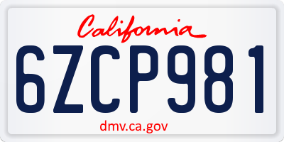 CA license plate 6ZCP981