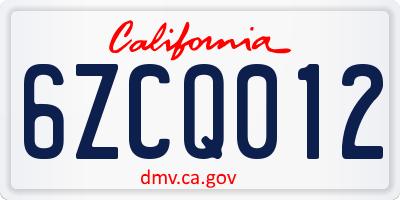 CA license plate 6ZCQ012