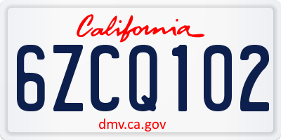 CA license plate 6ZCQ102