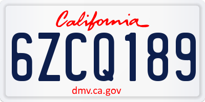 CA license plate 6ZCQ189