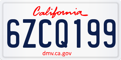 CA license plate 6ZCQ199