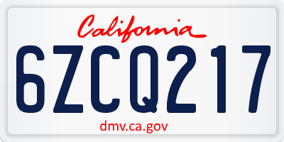 CA license plate 6ZCQ217