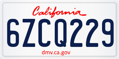 CA license plate 6ZCQ229