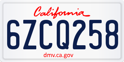 CA license plate 6ZCQ258