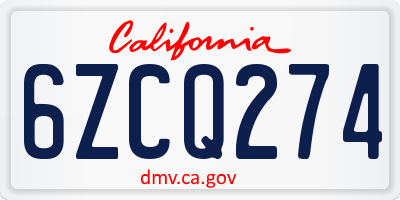 CA license plate 6ZCQ274
