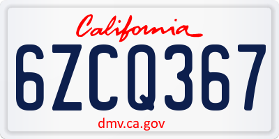 CA license plate 6ZCQ367