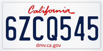 CA license plate 6ZCQ545