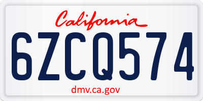 CA license plate 6ZCQ574