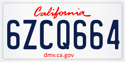 CA license plate 6ZCQ664