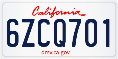 CA license plate 6ZCQ701