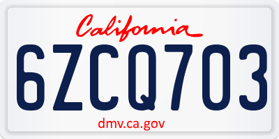 CA license plate 6ZCQ703