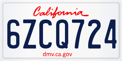CA license plate 6ZCQ724