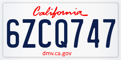 CA license plate 6ZCQ747