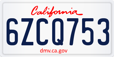 CA license plate 6ZCQ753
