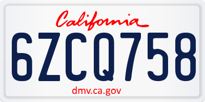 CA license plate 6ZCQ758