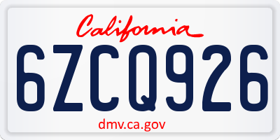 CA license plate 6ZCQ926