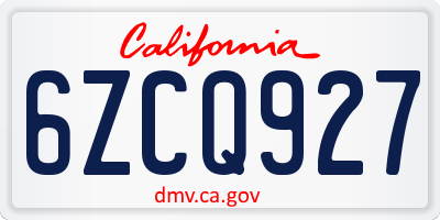 CA license plate 6ZCQ927