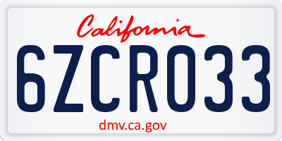 CA license plate 6ZCR033
