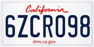 CA license plate 6ZCR098