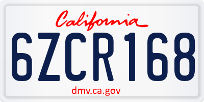 CA license plate 6ZCR168