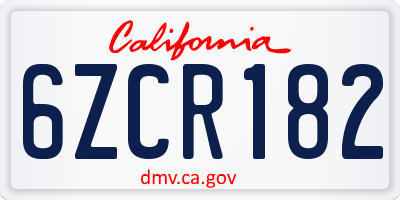 CA license plate 6ZCR182