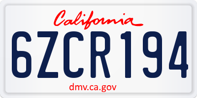 CA license plate 6ZCR194