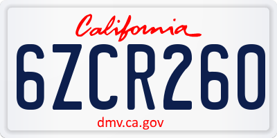 CA license plate 6ZCR260