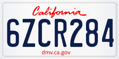 CA license plate 6ZCR284