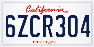 CA license plate 6ZCR304
