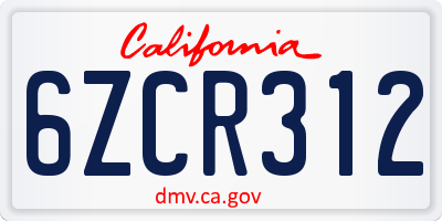 CA license plate 6ZCR312