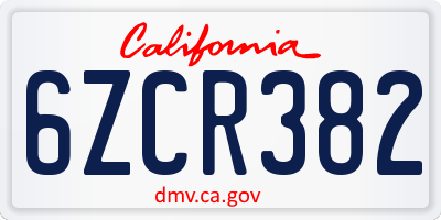 CA license plate 6ZCR382