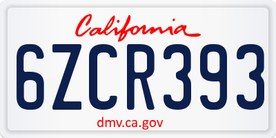 CA license plate 6ZCR393