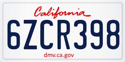 CA license plate 6ZCR398