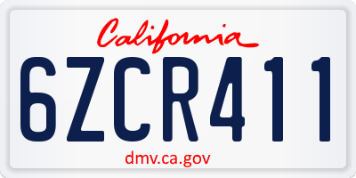 CA license plate 6ZCR411