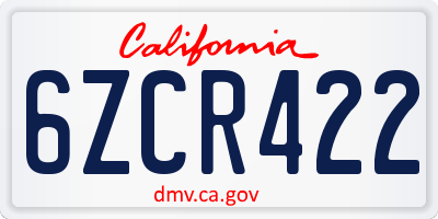 CA license plate 6ZCR422