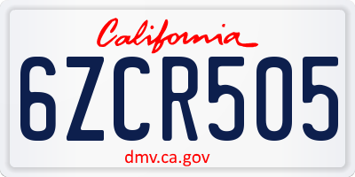 CA license plate 6ZCR505