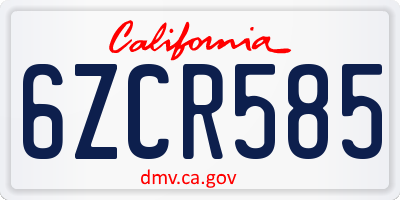 CA license plate 6ZCR585