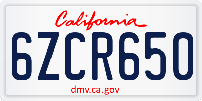 CA license plate 6ZCR650