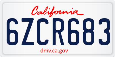 CA license plate 6ZCR683