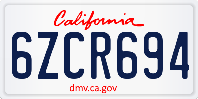 CA license plate 6ZCR694