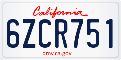 CA license plate 6ZCR751