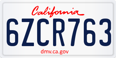 CA license plate 6ZCR763