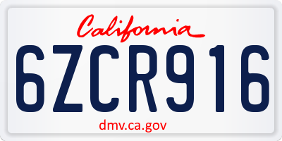 CA license plate 6ZCR916