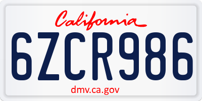 CA license plate 6ZCR986