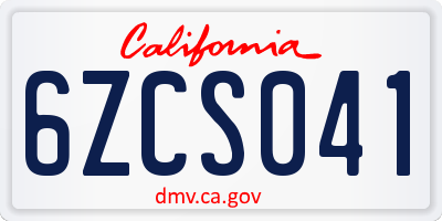 CA license plate 6ZCS041